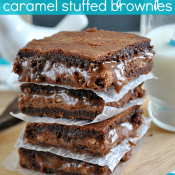 Better Than Anything #Caramel Stuffed #Brownies from www.somethingswanky.com These are ridiculously addicting!!!