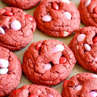 An easy recipe for soft red velvet cookies made with a cake mix!