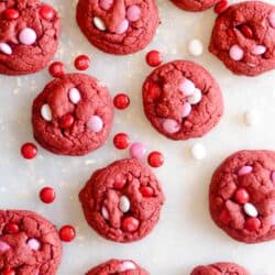 An easy recipe for soft red velvet cookies made with a cake mix!