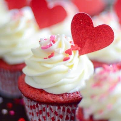 My great-grandmother's recipe for red velvet baked into sweet little cupcakes topped with dreamy cream cheese frosting.