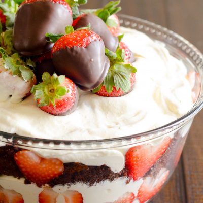 Delicious and easy Chocolate Covered Strawberry Trifle perfect for Valentine's Day