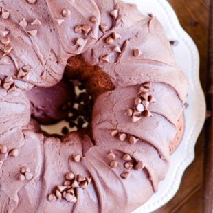 This old fashioned chocolate cake was one of the first from-scratch cakes I ever made. It's super moist and has a rich chocolate flavor. Top it with chocolate ganache or this yummy 1-minute frosting!