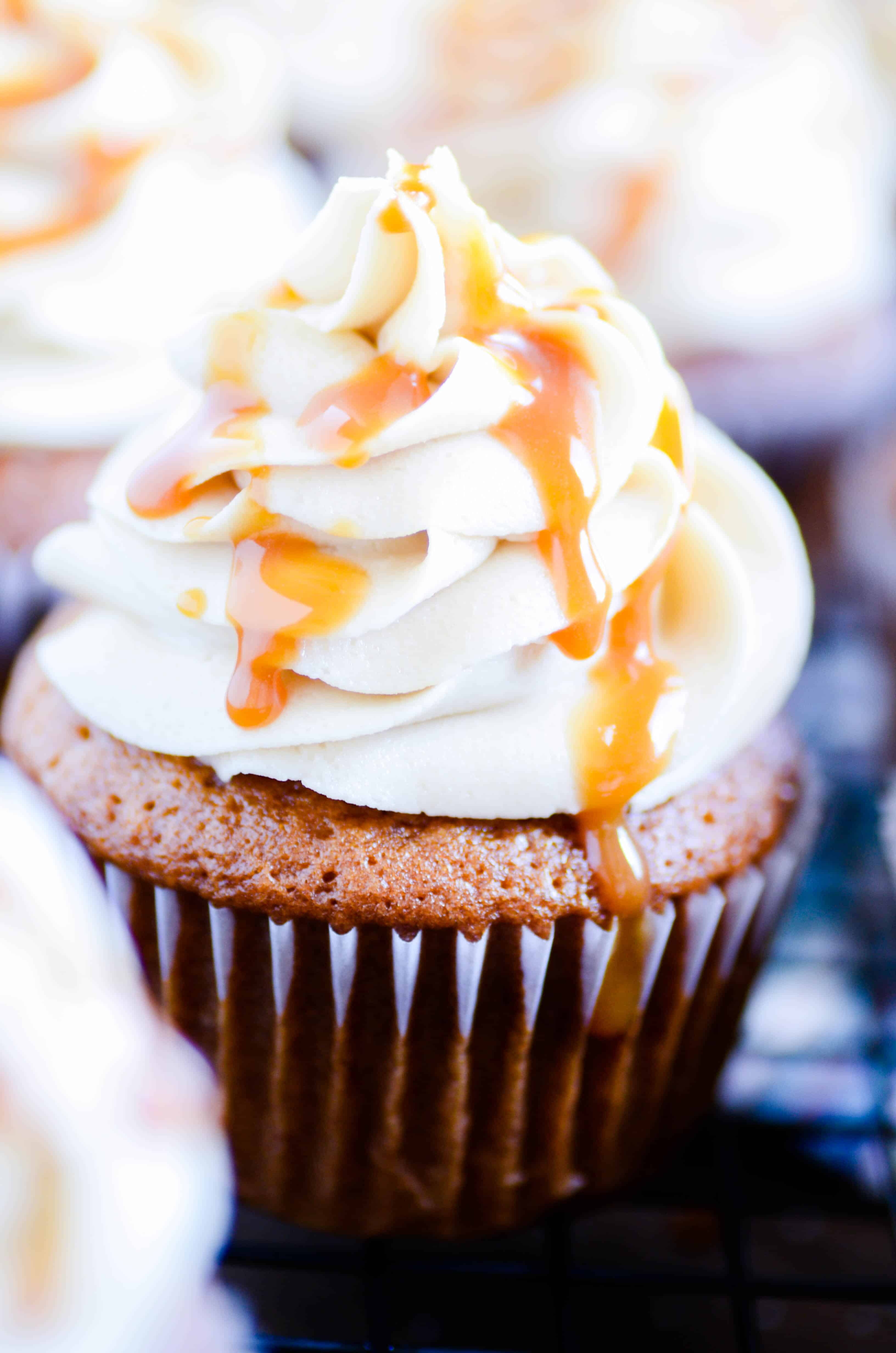 homemade apple cider cupcakes salted caramel frosting