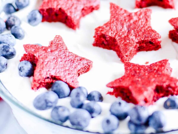 Red Velvet, White, and Blueberry Cheesecake Trifle Recipe