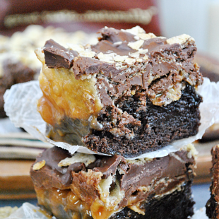 Chocolate Caramel Covered Potato Chip Brownies