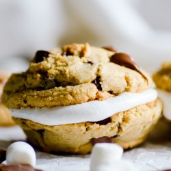 Grab a couple of these chocolate chip graham cracker cookies and make a sandwich with marshmallow cream or a toasty marshmallow. Aka: Smookies!