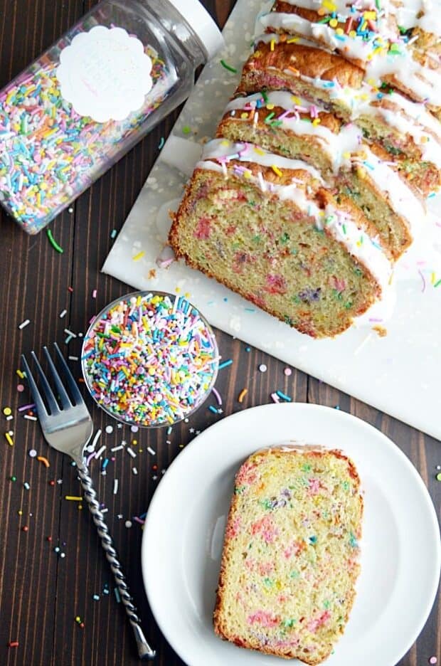 This banana bread is perfect for a special birthday breakfast or just a fun way to use up those old bananas! Incredibly moist, easy to make, and so much fun.