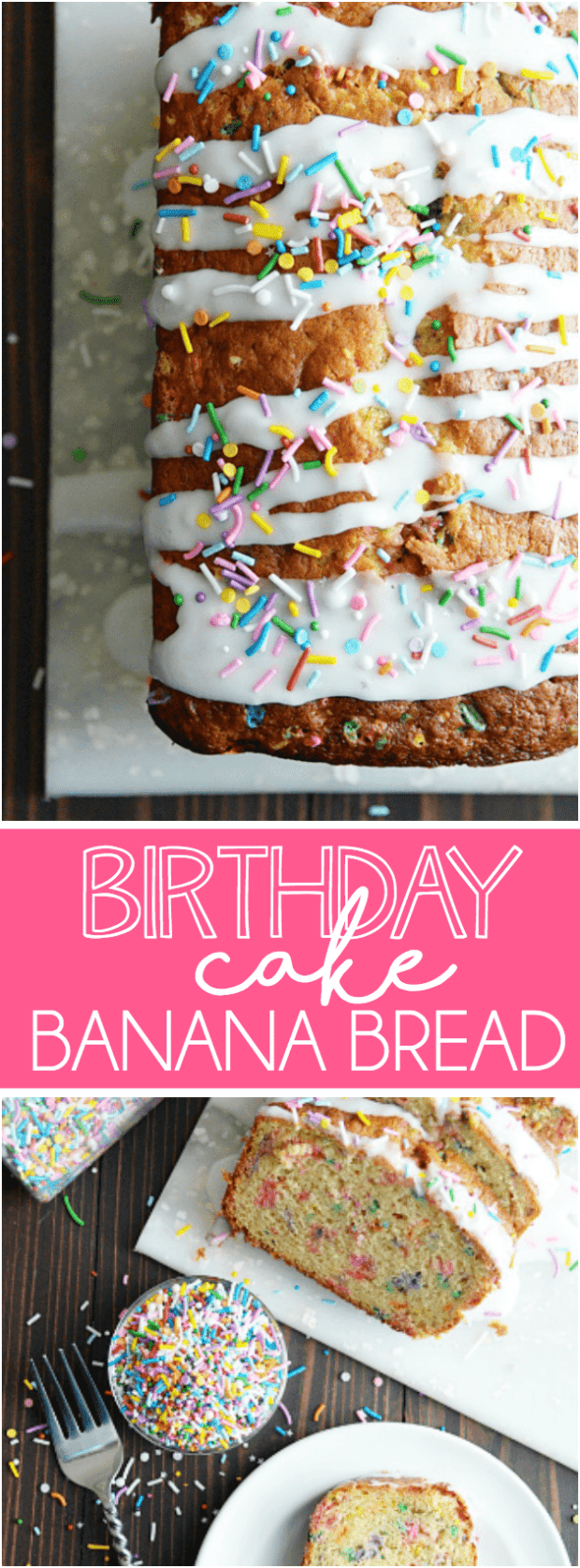 This banana bread is perfect for a special birthday breakfast or just a fun way to use up those old bananas! Incredibly moist, easy to make, and so much fun.