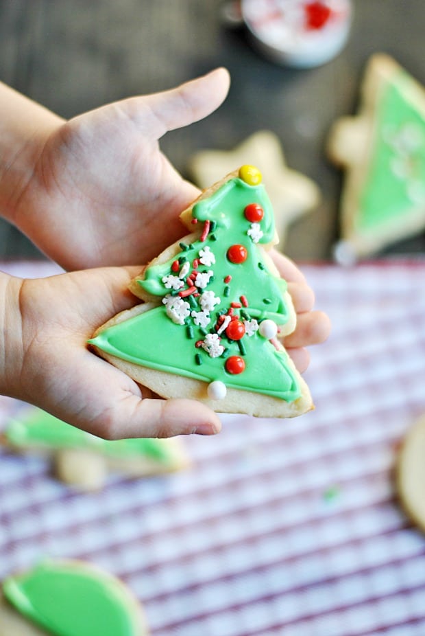 Christmas tree cookie with canned green frosting!