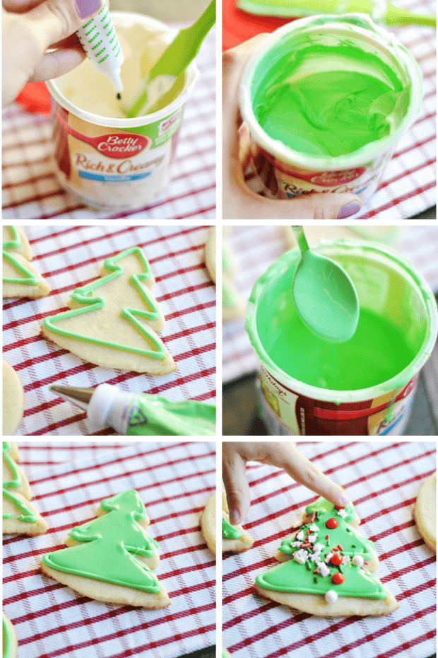 Photos colloage of green canned frosting and cookies