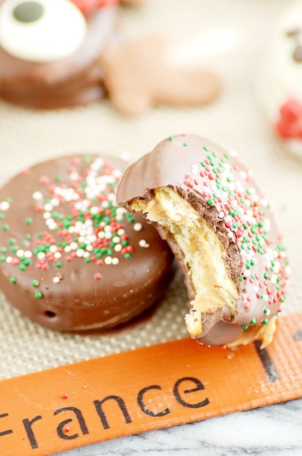 Peanut Butter Ritz Cracker Cookies (Rudolph and friends-- so cute for Christmas!)