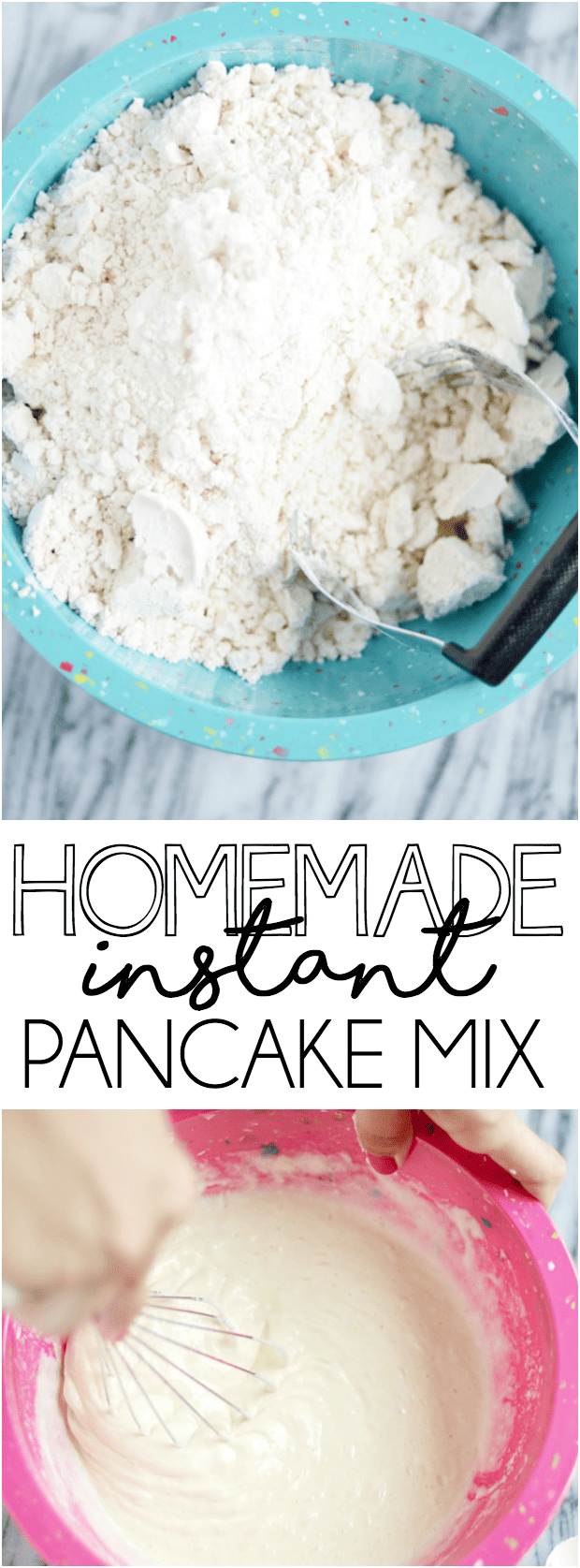 This homemade pancake mix is easier to make than going to the store and buying a box! It keeps for months and makes fluffy, delicious, homemade pancakes.
