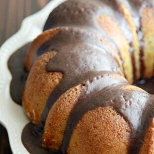 Incredibly moist banana cake with chocolate glaze.