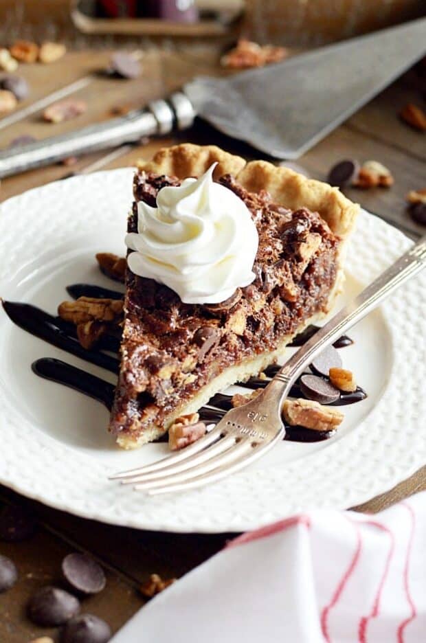 This recipe for chocolate pecan pie is a family recipe that always makes an appearance at our holiday dessert table!