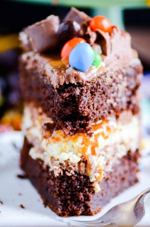 This chocolate cheesecake cake is completely over the top