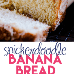 Deliciously moist banana bread with a cinnamon swirl in the middle and a crispy cinnamon sugar coating on the outside.