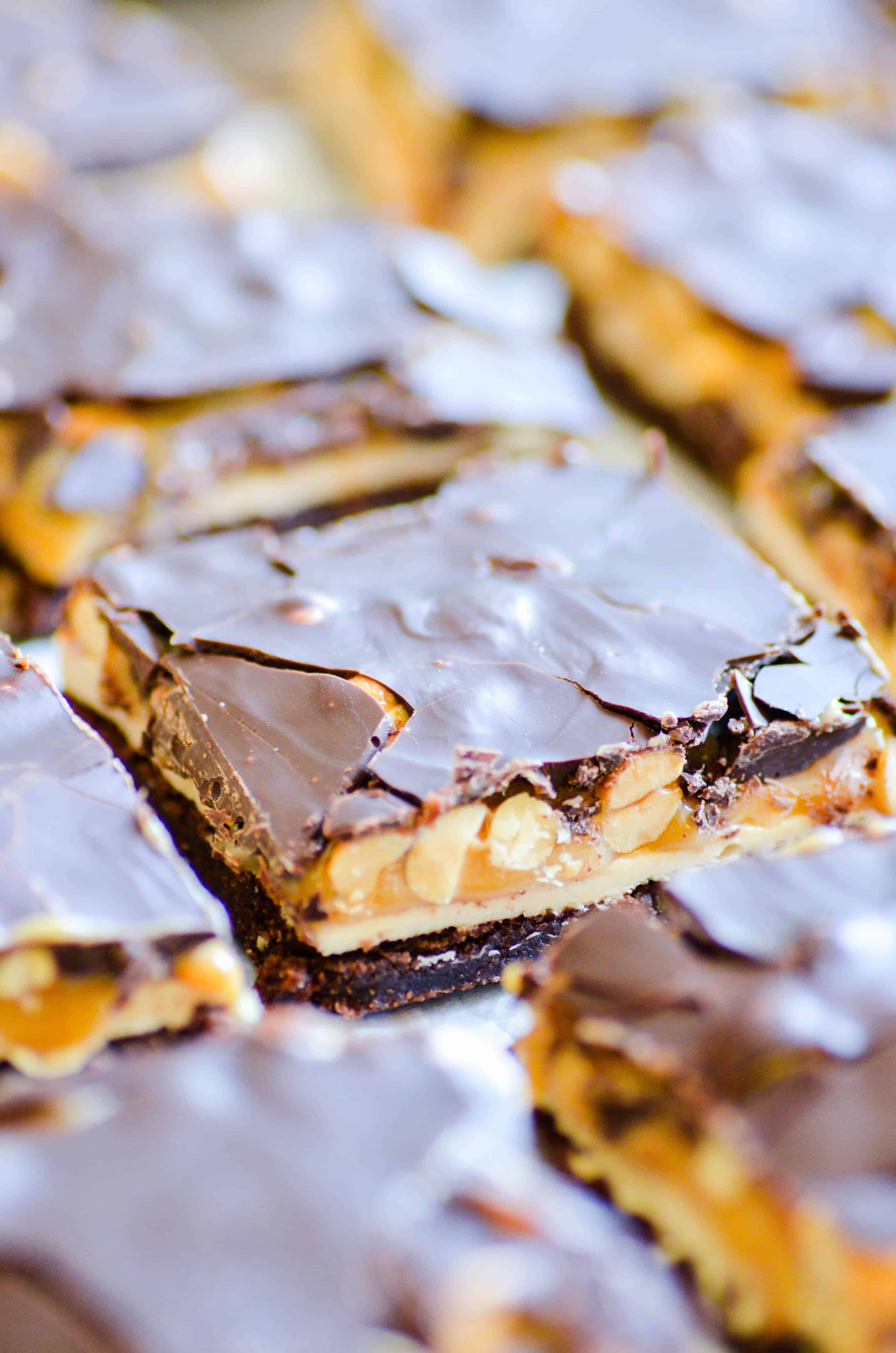 Rich and fudgy brownies masquerading as Snickers Bars.