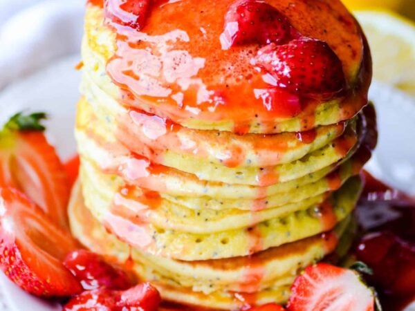 Lemon Poppyseed Pancakes with Strawberry Syrup Recipe
