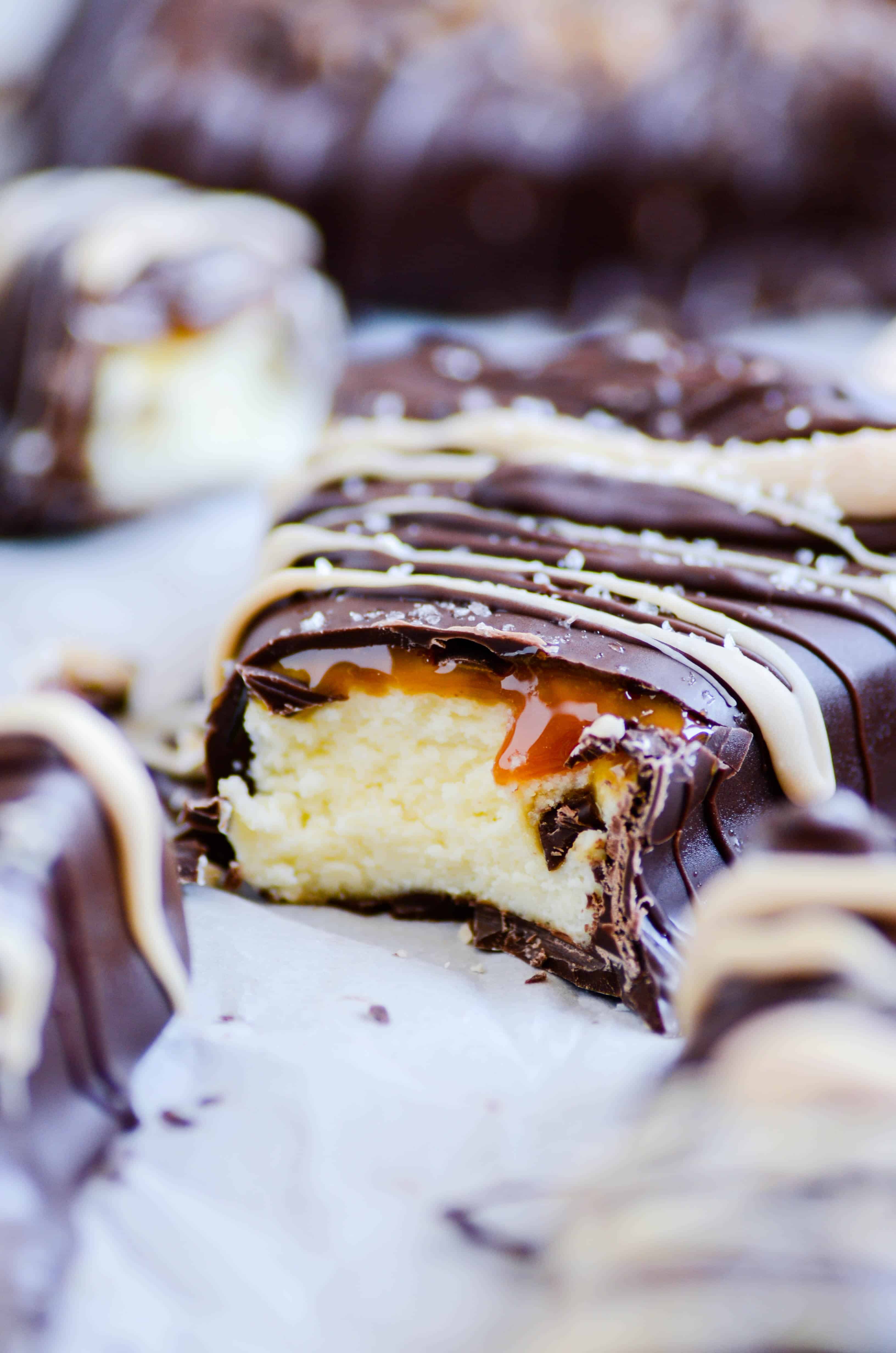 Salted Caramel Chocolate Covered Cheesecake