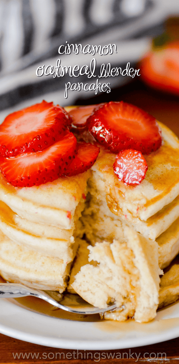 View of Cinnamon Oatmeal Blender Pancakes Recipe - Something Swanky