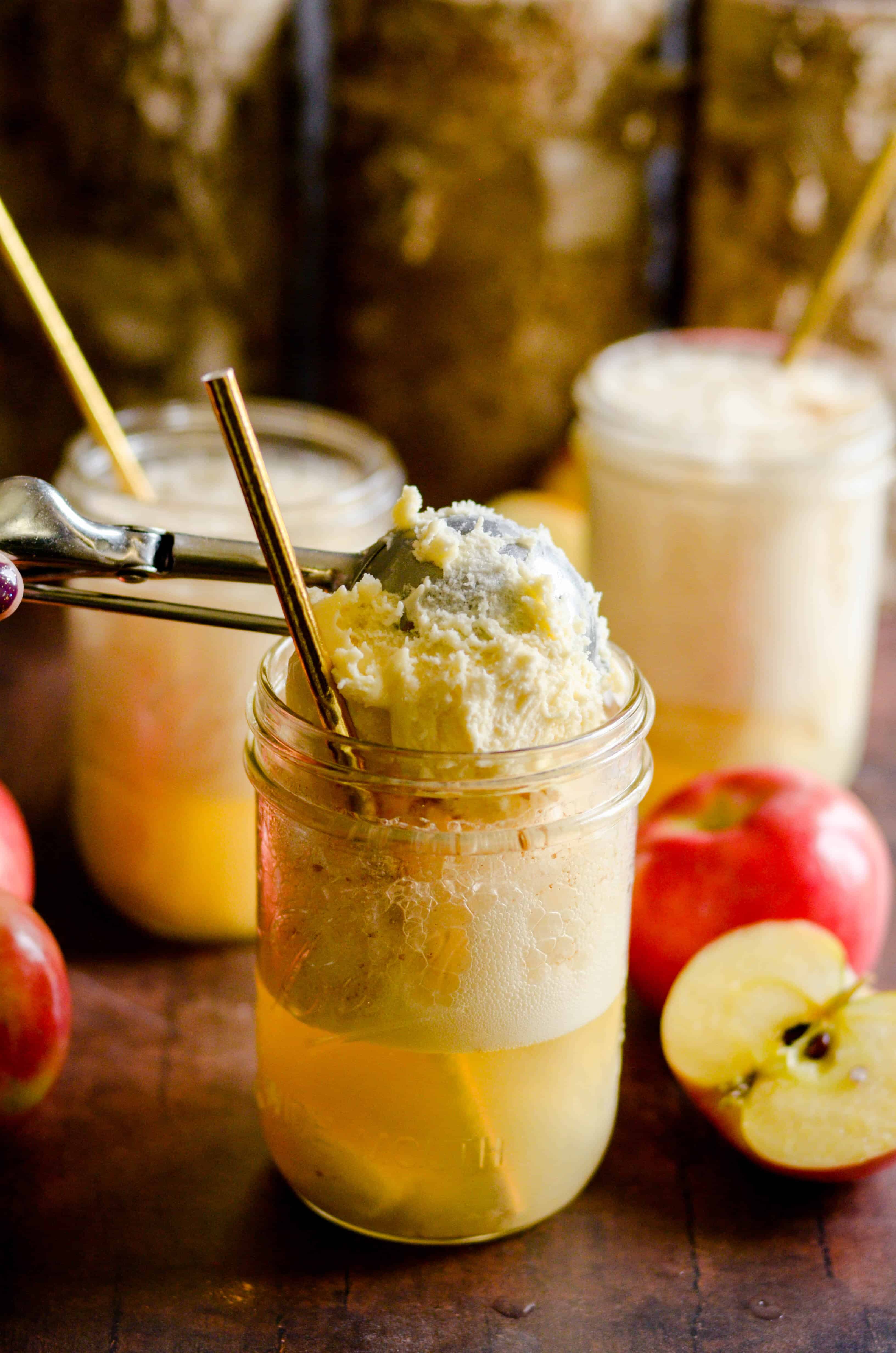 These sparkling Caramel Apple Cider Floats are the perfect treat for the transition from Summer to Fall. Easy to make for the whole family, you'll love sipping these on those not-quite-chilly-yet Fall days!