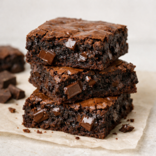 These fudgy chocolate chunk brownies have shiny crackly tops, crispy edges & dreamy gooey centers. You HAVE to make these!