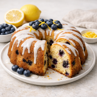This lemon blueberry bundt cake is moist, bright, and bursting with juicy berries! Summer's dreamiest dessert is easier than you think. 🍋🫐