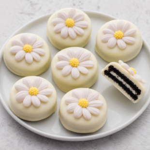 These White Chocolate Covered Oreo Flowers are SO cute and easy to make! Perfect spring treats decorated with colorful M&M blooms. You have to try them! 🌸