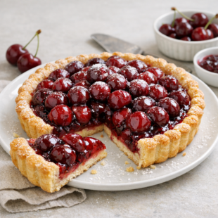 This cherry tart recipe is buttery, jammy & totally foolproof! 🍒 Fresh sour cherries in a dreamy shortbread crust. You HAVE to make this!