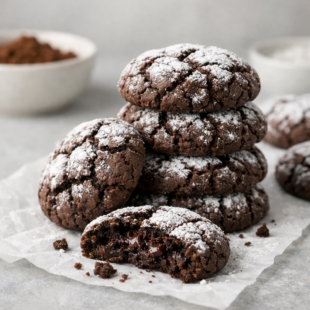 These chocolate truffle cookies are fudgy, chewy, and absolutely dreamy! Rich, crackly, and SO easy to make. You have to try this recipe! 🍫