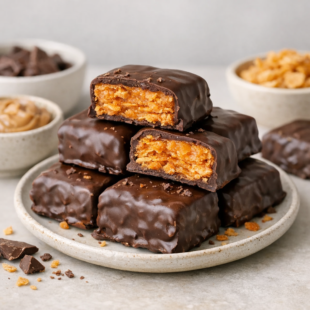 Make this easy homemade Butterfinger recipe with just candy corn, peanut butter & chocolate! 3 ingredients, no candy thermometer needed. 🍫