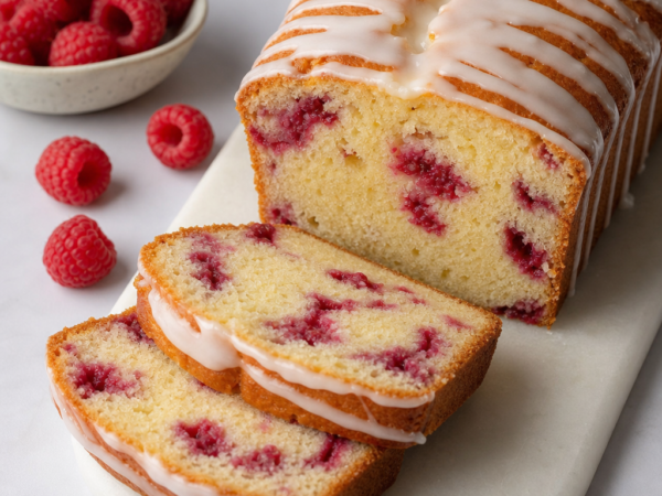 Raspberry Pound Cake with Lemon Cream Swirl Sauce