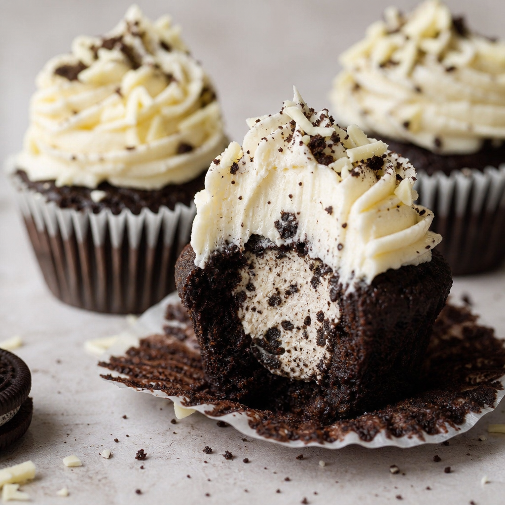 Cookies and Cream Stuffed Cupcakes with White Chocolate Recipe