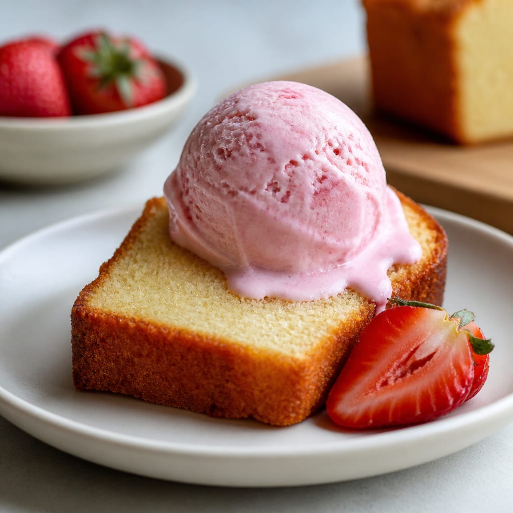 Golden Pound Cake with Strawberry Frozen Yogurt Recipe