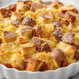 Lemon Bread Pudding Recipe with Raspberry Sauce