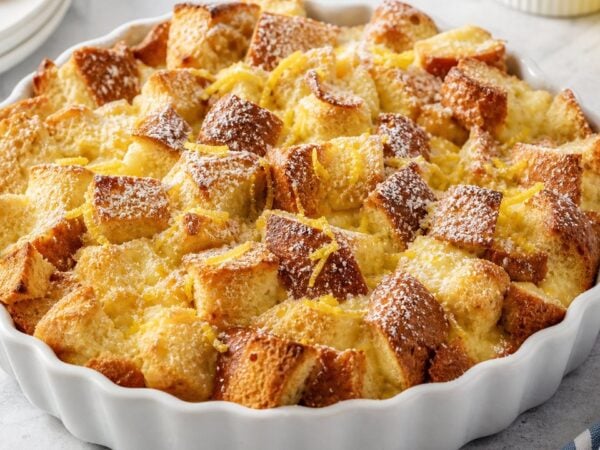 Lemon Bread Pudding Recipe with Raspberry Sauce