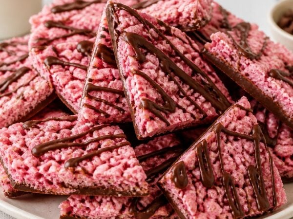 Pink Chocolate Krispies Bark with Crispy Rice Treat
