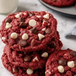 These Red Velvet Monster Cookies are chewy, gooey, and loaded with M&Ms! A dreamy treat you absolutely have to make. 🍪❤️