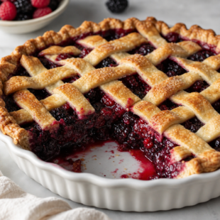 This berry pie recipe is bursting with juicy fresh berries & buttery crust! So dreamy, so simple, and absolutely perfect for summer. 🫐🍓