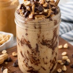This copycat peanut butter moo'd recipe tastes JUST like Jamba Juice — made at home in 5 minutes with simple ingredients. You have to try it!