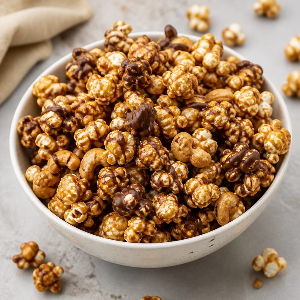 Caramel Popcorn with Chocolate and Cashews Recipe