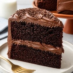 This doctored chocolate cake mix is moist, fudgy & SO good! Simple swaps turn a box mix into the best cake you've ever tasted. 🍫
