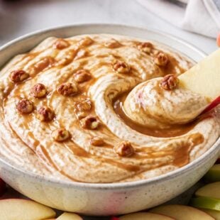 This high protein apple dip tastes like dessert but it's SO good for you! Creamy, dreamy, and ready in minutes. You have to make this!