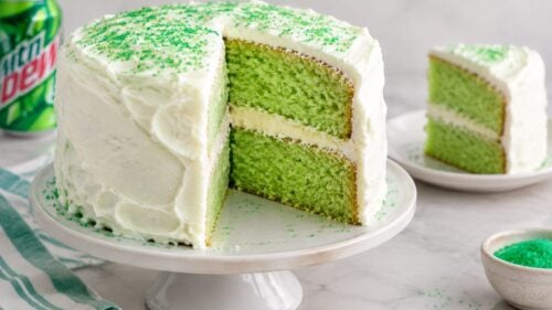 This mountain dew cake is soda-pop magic! Moist, citrusy, glazed to perfection, and made from a simple boxed mix. You have to try it!