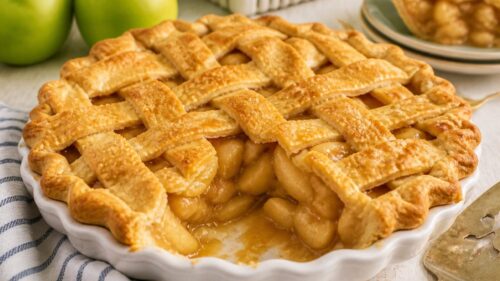 Try Paula Deen's apple pie — buttery lattice crust, gooey spiced apples & brown sugar filling. So dreamy, so delicious. You HAVE to make this! 🍎