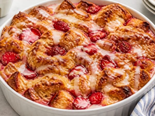 Strawberry Shortcake Bread Pudding Recipe with Cream