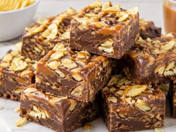 Caramel Potato Chip Fudge Recipe with Chocolate & Sauce