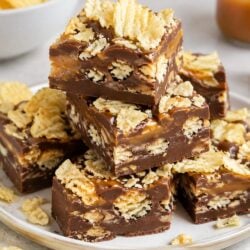 This Caramel Potato Chip Fudge is creamy, gooey, sweet, salty, and crunchy — an easy no-candy-thermometer fudge you'll crave on repeat!