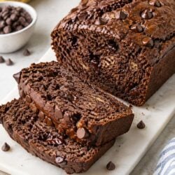 Fudgy chocolate brownie mix banana bread combines two favorite desserts into one moist, swirly loaf. Easy recipe, ah-mazing results!