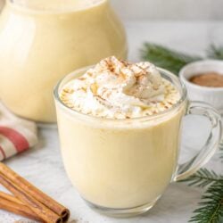 This homemade eggnog recipe is so creamy, dreamy & easy to make from scratch! Ditch the carton & whisk up a holiday favorite tonight. 🥛✨